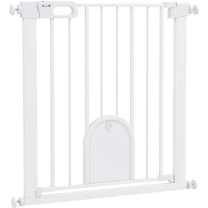 Dog Gate with Cat Flap Pet Safety Gate Barrier, Stair Pressure Fit Black 76x82 cm - Pawhut
