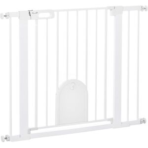 Dog Gate with Cat Flap Pet Safety Gate Barrier, Stair Pressure Fit Black 76x103 cm - Pawhut