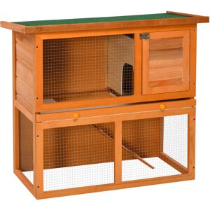 Pawhut - 90cm 2 Tiers Rabbit Hutch Wooden Pet Cage Run Vintage Bunny House