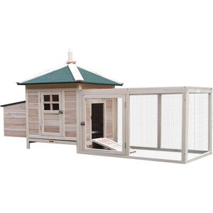 Pawhut - Chicken Coop Hen Poultry House w/ Nesting Box Outdoor Run Patio Wooden Natural