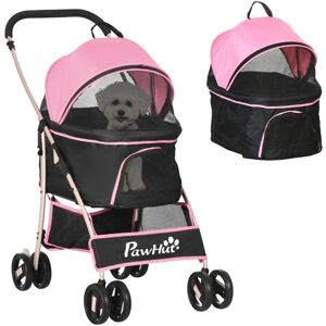 Detachable Pet Stroller, 3 In 1 Dog Carriage Foldable w/ Universal Wheels Pink - Pawhut