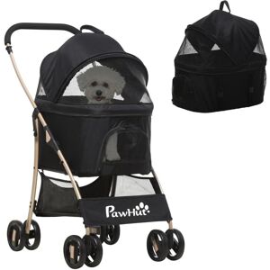Detachable Pet Stroller, 3 In 1 Dog Carriage Foldable w/ Universal Wheels Black - Pawhut