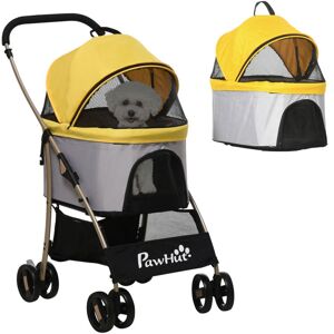 Detachable Pet Stroller, 3 In 1 Dog Carriage Foldable w/ Universal Wheels Yellow - Pawhut