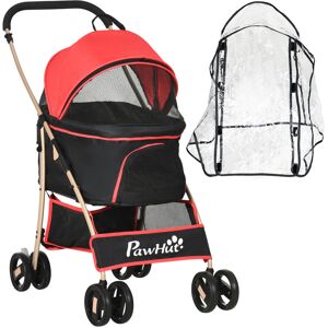 Pawhut - Detachable Pet Stroller with Rain Cover for Small and Tiny Dogs, Red - Red
