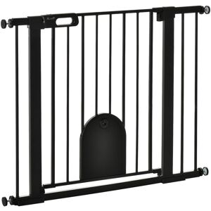 Dog Gate with Cat Flap Pet Safety Gate Barrier, Stair Pressure Fit Black 76x103 cm - Pawhut