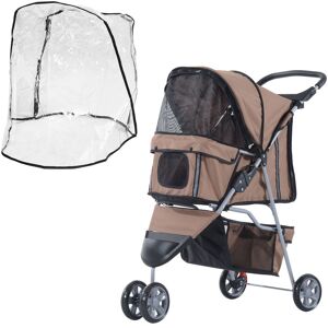 Pawhut - Dog Stroller w/ Cover, Folding Cat Pram Dog Pushchair for s xs Dogs Brown - Brown