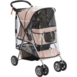 Pawhut - Dog Stroller w/ Rain Cover, Foldable Pet Pram for s, xs Dogs, Brown - Brown