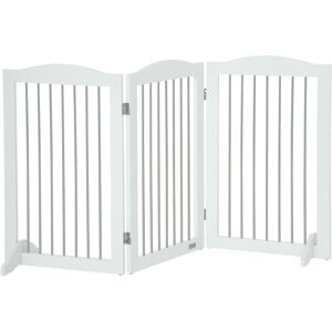 PawHut Foldable Dog Gate, Freestanding Pet Gate with Two Support Feet White
