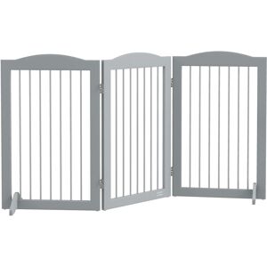 Pawhut - Foldable Dog Gate, Freestanding Pet Gate with Two Support Feet Grey