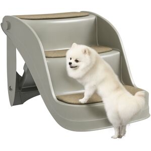 Pawhut - Foldable Pet Stairs Portable Dog Steps 3-Step Design with Non-slip Mats Grey