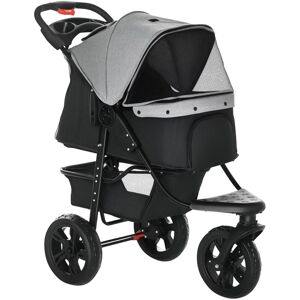 Pawhut - Folding Pet Stroller 3 Wheel Dog Carrier Adjustable Canopy for Small Dog Grey