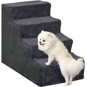 Four-Step Portable Dog Stairs with Washable Plush Cover, Dark Grey - Pawhut