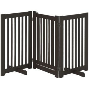 Freestanding Dog Gate Wood Safety Pet Barrier Foldable w/ Support Feet Brown Brown - Pawhut