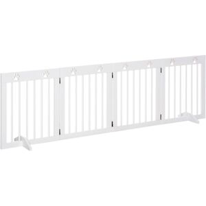 Pawhut - Freestanding Pet Gate 4 Panel Wooden Dog Barrier up to 204cm Long White