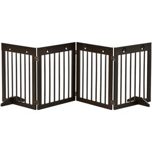 Pawhut - Freestanding Pet Gate 4 Panel Wooden Dog Barrier up to 204cm Long Brown
