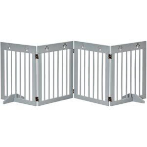 Pawhut - Freestanding Pet Gate 4 Panel Wooden Dog Barrier up to 204cm Long Grey