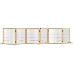 Pawhut - Freestanding Pet Dog Gate, Six-Panel Foldable Wooden Playpen, 432cm Natural