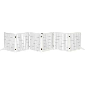 PawHut Freestanding Pet Dog Gate, Six-Panel Foldable Wooden Playpen, 432cm White