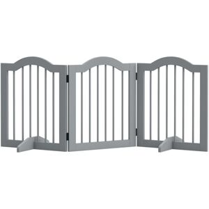 Freestanding Pet Gate Wooden Dog Gate with Support Feet for Doorway Stairs Grey - Pawhut