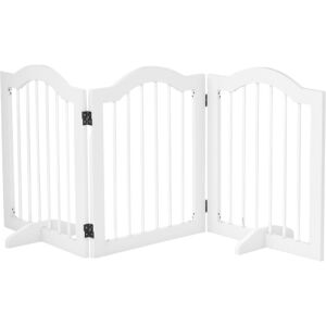 Freestanding Pet Gate Wooden Dog Gate with Support Feet for Doorway Stairs White - Pawhut