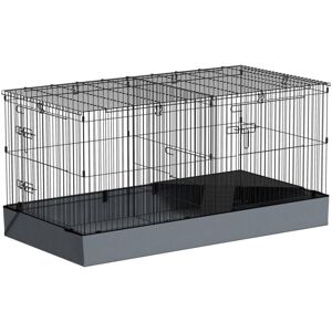 Guinea Pig Cage, 2 in 1 Rabbit Cage Pet Playpen for Hedgehogs, Black - Pawhut