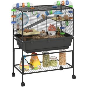 Hamster Cage, 3 Tier Gerbil Cage on Wheels with Storage Shelf - Pawhut