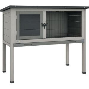 Pawhut - Large Elevated Indoor Outdoor Wooden Rabbit Hutch w/ Asphalt Roof, Tray Grey