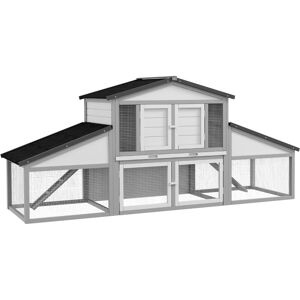 Pawhut - Rabbit Hutch, Bunny Cage with Tray & Ramp, Wooden Outdoor House, Grey