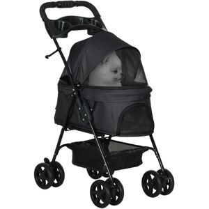 PawHut Dog Stroller Pet Cat Travel Pushchair One-Click Fold for Small Dogs Black