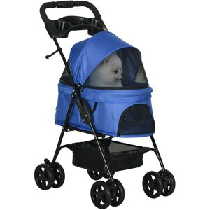 Pawhut - Dog Stroller Pet Cat Travel Pushchair One-Click Fold for Small Dogs Blue