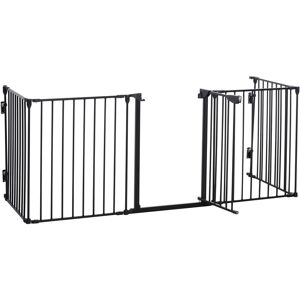 Pawhut - Pet Safety Gate 5-Panel Playpen Fireplace Metal Fence Stair Barrier Black