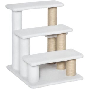 Pawhut - Pet Stair with Climb Ladder, Scratching Posts, Platforms, Toy Ball, for Indoor Elderly Cats Kittens, White 3-step