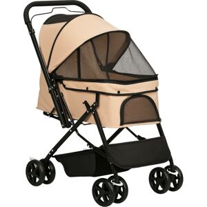 Pawhut - Pet Stroller Dog Pushchair Foldable with Reversible Handle for Small Dogs Brown