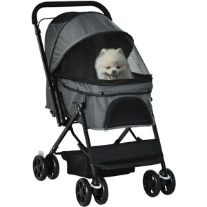 PawHut Pet Stroller Dog Pushchair Foldable with Reversible Handle for Small Dogs Grey