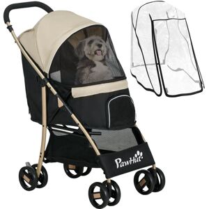 Pet Stroller for xs and s Dogs w/ Rain Cover Brown - Pawhut