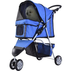 Pet Travel Stroller Cat Dog Pushchair Carrier Three Wheels for Small Dogs Blue - Pawhut