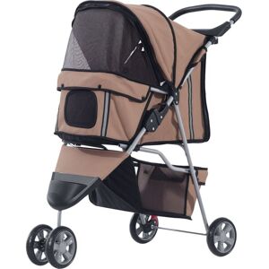 Pet Travel Stroller Cat Dog Pushchair Carrier Three Wheels for Small Dogs Coffee - Pawhut