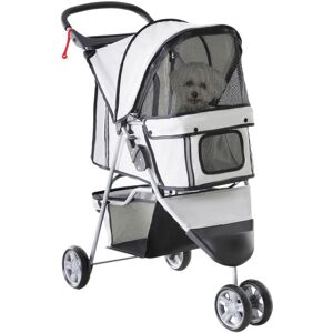 Pet Travel Stroller Cat Dog Pushchair Carrier Three Wheels for Small Dogs Grey - Pawhut