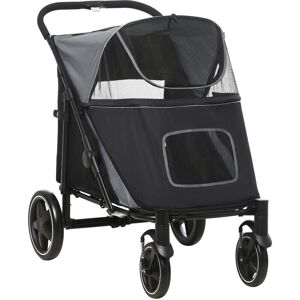 Pawhut - Foldable Dog Carriage w/ Universal Wheels, Shock Absorber Black