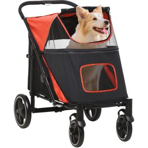 PawHut Foldable Dog Carriage w/ Universal Wheels, Shock Absorber Red