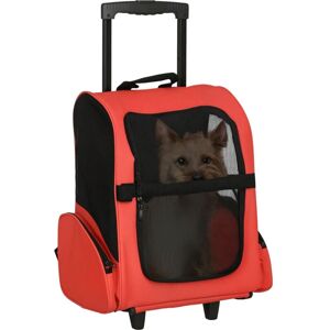 Pawhut - Pet Travel Backpack Bag Cat Puppy Dog Carrier w/ Trolley and Handle Red