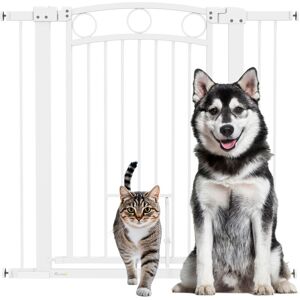 Pawhut - Stair Gate with Cat Door, Adjustable Width, 76-104cm and 96cm Tall