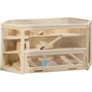 Pawhut - 3 Tier Wooden Hamster Cage Gerbil Play Centre w/ Sliding Tray Ramps