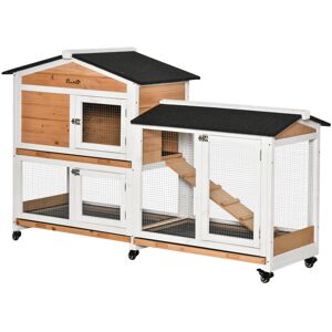 Pawhut - Rabbit Hutch Outdoor and Run Wooden Guinea Pig Hutch Bunny Cage w/Wheels Yellow
