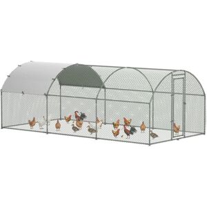 PawHut Walk In Chicken Run Galvanized Chicken Coop Hen Poultry House Cage Rabbit Hutch Pet Playpen Backyard with Water-Resist Cover, 2.8 x 1.9 x 2m