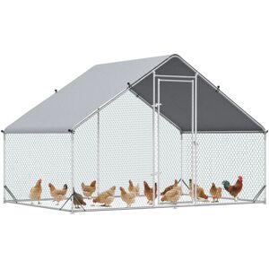 Pawhut - Walk In Chicken Run Galvanized Chicken Coop Hen Poultry House Cage Rabbit Hutch Pet Playpen Backyard With Water-Resist Cover, 3 x 2 x 2m 3 x