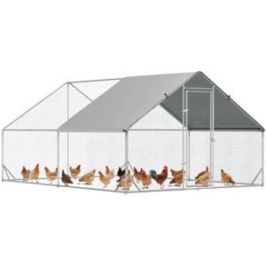 PawHut Walk In Chicken Run Galvanized Chicken Coop Hen Poultry House Cage Rabbit Hutch Pet Playpen Backyard With Water-Resist Cover, 3 x 2 x 2m 3 x 4 x 2m