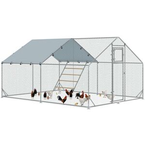 Pawhut - Walk-in Chicken Run w/ Cove , Hanging Feeder, Perch for 12-18 Poultry