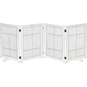 Pawhut - Freestanding Pet Gate Safety Barrier 4 Pannel with Support Feet White