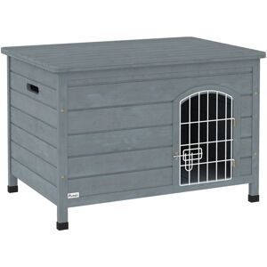 Pawhut - Wooden Dog House, Dog Kennel w/ Removable Bottom, Dark Grey